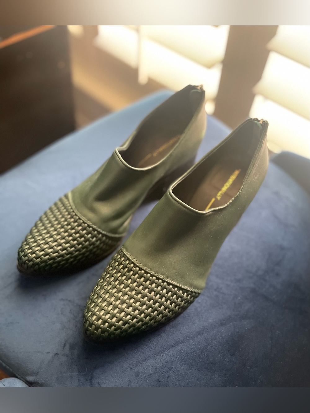 Intentionally Blank Woven Green Booties
